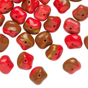Bead, Czech pressed glass, opaque brown and red, 8x7mm freeform rondelle. Sold per 1-ounce pkg, approximately 45 beads.