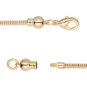 Chain 1pkg1 gold-plated snake, 2.6mm / lobster claw clasp / fits 3.5-6mm hole, Dione&reg; brass 24 inch