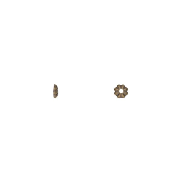 Bead cap, antique gold-plated brass, 3x1mm ribbed round, fits 2-4mm bead. Sold per pkg of 500. image number 0