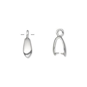 Bail, ice-pick, antiqued sterling silver, 10x4mm teardrop, 7mm grip length. Sold individually.