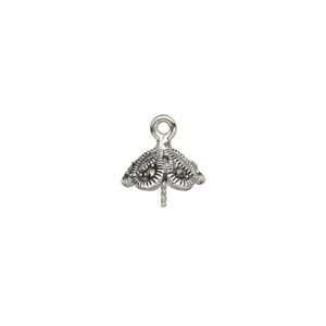 Cup, marcasite (natural) and antiqued sterling silver, 10.5x10.5mm paisley with 0.8mm twisted peg, fits 8-10mm bead. Sold individually.