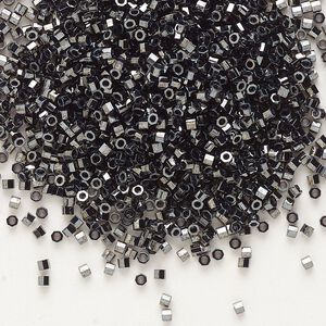 Seed bead, Delica&reg;, glass, pkg/50g, #11 cut, opaque metallic gunmetal (DBC-0001).