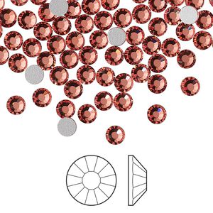 Flat back 1440pk rose peach foil back, Preciosa VIVA 12&reg; Czech crystal rhinestone 3.8-4mm chaton rose round SS16
