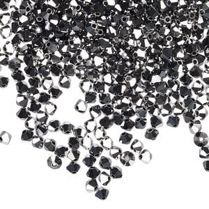 Bead 144pk jet light hematite 2X, Preciosa Czech crystal 3mm bicone