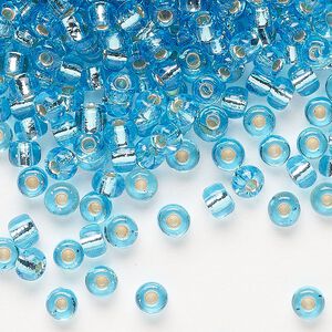 Seed bead, Miyuki, glass, pkg/25g, #6 rocaille, transparent silver-lined ocean blue (RR-2429).
