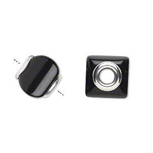 Black agate / sterling silver 1pkg1, square rondelle bead 11x10mm-13x11mm Dione&reg;