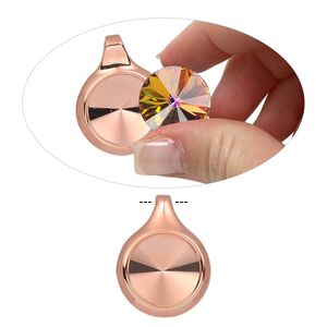 Pendant, Almost Instant Jewelry&reg;, copper-plated "pewter" (zinc-based alloy), 25x19mm single-sided round with 14mm rivoli setting and tube bail. Sold individually.