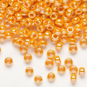 Seed bead, Miyuki, glass, pkg/25g, #6 rocaille, opaque luster mandarin orange, (RR-423).
