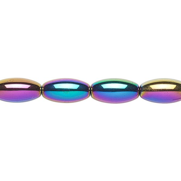 Hemalyke&trade; 1pkg1, rainbow titanium-coated oval bead 15.5-16 inch 12x6mm image number 0