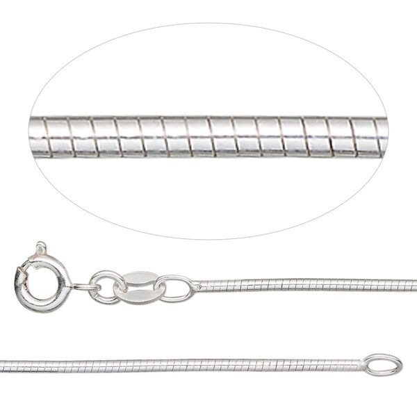 Chain 1pkg1 sterling silver omega, 1.2mm / springring clasp, Gossamer&trade; 16 inch image number 0
