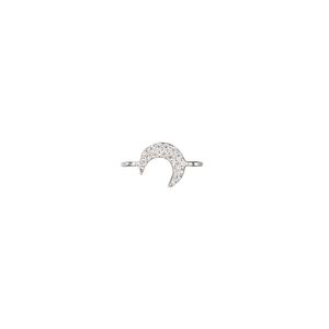 Link, sterling silver and cubic zirconia, clear, 6mm moon. Sold individually.