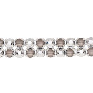 Banding 1pk Labrador silver plate opaque and transparent dark grey and crystal, Preciosa Rose Viva 12&reg; Czech 10mm wide 4.5mm round 7.75 inch