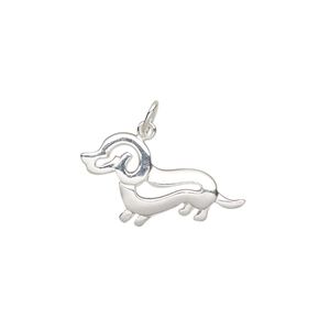 Charm, sterling silver, 22x13mm single-sided dog. Sold individually.