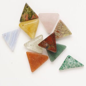 Multi-gemstone 1pkg10, top-drilled puffed / flat triangle drop mix 18x10mm-28x27mm