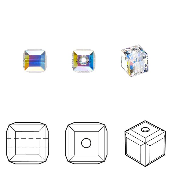 Bead 48pk crystal AB, Crystal Passions&reg; 6mm cube 5601 image number 0