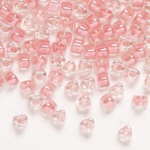 Seed bead, Miyuki, glass, transparent clear color-lined pink, (TR1109), #5 triangle. Sold per 250-gram pkg.