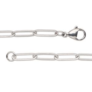 Chain 1pkg1 paperclip, 4mm textured / lobster claw clasp, stainless steel 24 inch