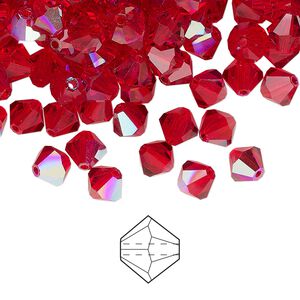 Bead 24pk light Siam glitter, Preciosa Czech crystal 6mm bicone