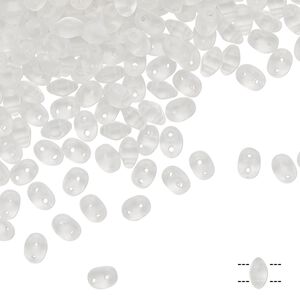 Bead, Preciosa Twin&trade;, Pressed Twin, Czech pressed glass, matte clear, 5x2.5mm oval with 2 holes. Sold per 50-gram pkg.