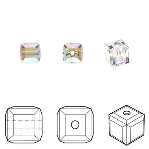 Bead 6pk crystal shimmer, Crystal Passions&reg; 6mm cube 5601