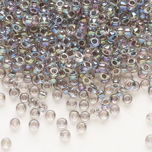Seed bead, Dyna-Mites&trade;, glass 1pkg0.5kg, #8 round, translucent inside dyed color rainbow peacock (323 8/0 RR)