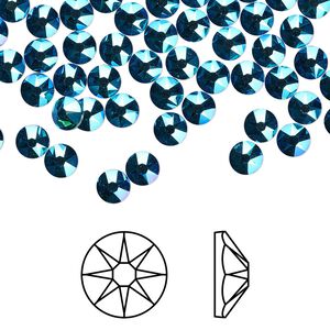 Flat back 1440pk blue zircon shimmer foil back, Swarovski&reg; 3.8-4mm rose round SS16 2088