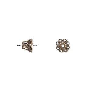 Bead cap, antique gold-plated brass, 7x5mm basket, fits 7-9mm bead. Sold per pkg of 100.