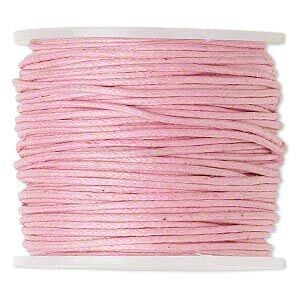 Cord, waxed cotton, light pink, 1mm, 20-pound test. Sold per 25-meter spool.