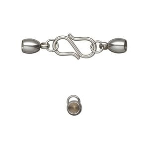 Clasp S-hook 1pkg1, 30x7mm / fits 5.5x4.5mm cord / 4mm 21 gauge jump ring, stainless steel 1-strand