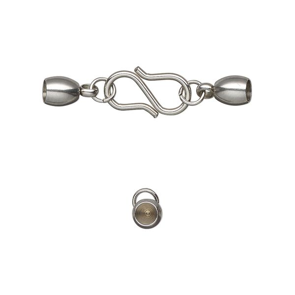 Clasp S-hook 1pkg1, 30x7mm / fits 5.5x4.5mm cord / 4mm 21 gauge jump ring, stainless steel 1-strand image number 0