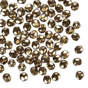 Bead 1pkg100 Czech fire-polished glass, opaque light bronze, 4mm faceted round.