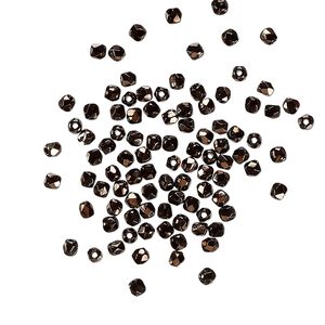 Czech fire-polished glass 1pkg100, faceted round bead opaque bronze jet 2mm