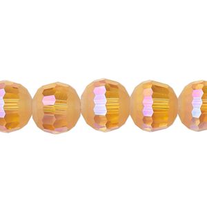 Bead 1pk 96 facets translucent golden blush AB half-matte, Celestial Crystal&reg; 12mm round 8 inch