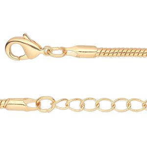 Chain 1pkg2 snake, 2.5mm / lobster claw clasp, gold-finished brass 16 inch