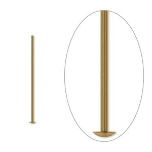 Head pin 1pkg100 gold-plated, 1 inch, 21 gauge brass antique