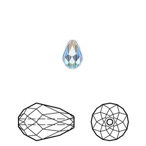 Bead 24pk aquamarine shimmer 2X, Crystal Passions&reg; 9x6mm teardrop 5500