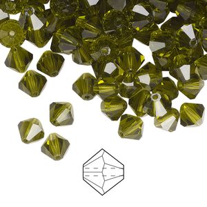 Bead 288pk olivine, Preciosa Czech crystal 6mm bicone