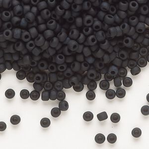 Seed bead, Dyna-Mites&trade;, glass, opaque matte black, #8 round. Sold per 1/2 kilogram pkg.