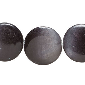 Mother-of-pearl shell 1pkg1, puffed flat round bead 15 inch black and grey 19-20mm