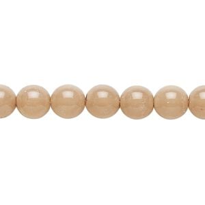 Bead, Czech dipped d&eacute;cor glass druk, beige, 8mm round. Sold per 15-1/2" to 16" strand.