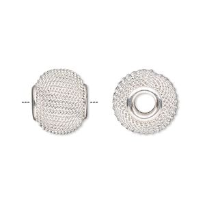 Bead 1pkg6 silver-plated, 14x12mm rondelle / mesh, steel Dione&reg;