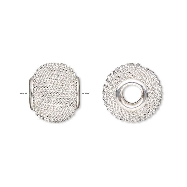 Bead 1pkg6 silver-plated, 14x12mm rondelle / mesh, steel Dione&reg; image number 0