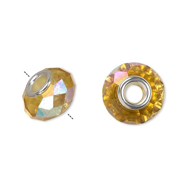 Bead 10pk 32 facets gold AB silver plate, Celestial Crystal&reg; Dione&reg; 14x9mm rondelle image number 0