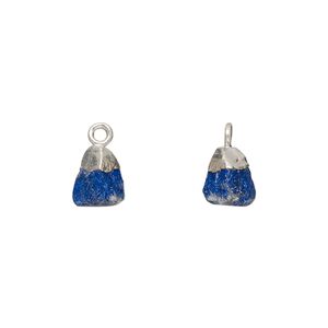 Drop 1pkg1, sterling silver and electrocoated lapis lazuli (natural), 8x5mm-9x7mm hand-cut nugget
