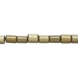 Bead, cat's eye glass (fiber optic glass), olive green, 5x4mm-6x5mm round tube. Sold per 14-inch strand, approximately 60 beads.