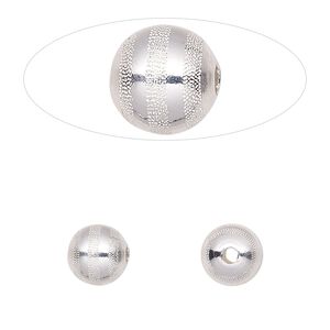 Bead 1pkg2 sterling silver, 8mm round / line / laser-cut