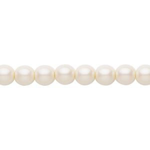 Bead, Czech pearl-coated glass druk, opaque iridescent light cream, 6mm round. Sold per 15-1/2" to 16" strand.