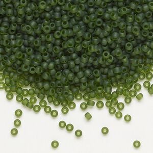 Seed bead, Dyna-Mites&trade;, glass, pkg/1/2kg, #11 round, translucent matte olive green, (25MA 11/0 RR).
