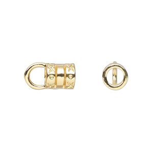 Cord end glue-in 1pkg10 gold-plated, 8x7.5mm tube / 4.7mm inside diameter, brass