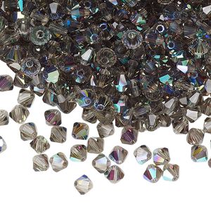 Bead 144pk black diamond AB, Preciosa Czech crystal 4mm bicone